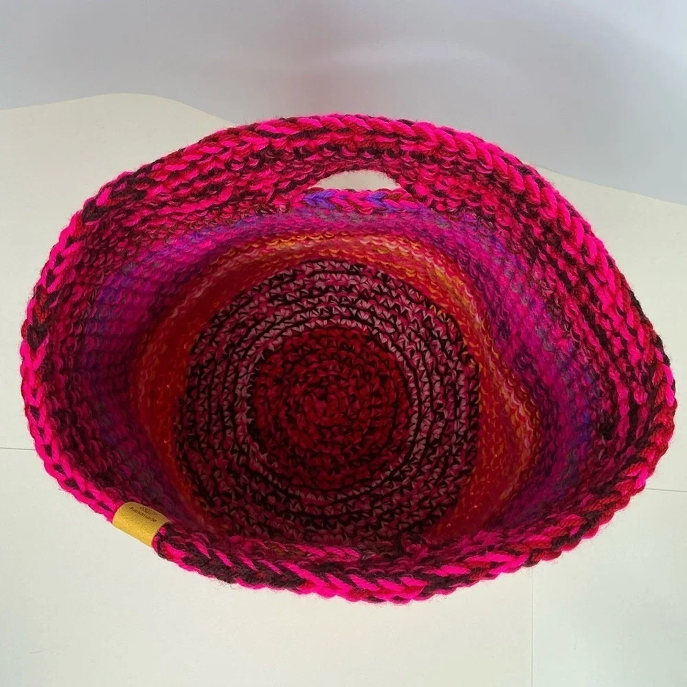 Handcrafted Multicolor Crochet Scrap Woven Tote Bag Basket Storage Handmade Knit
